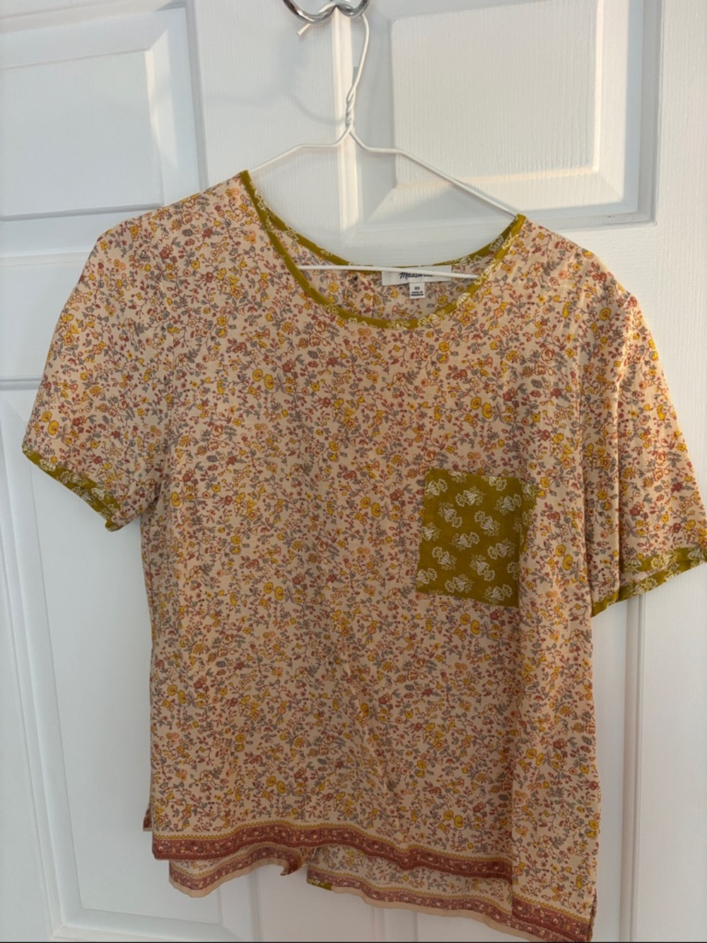 Madewell Cream Tee with Mustard Floral Print